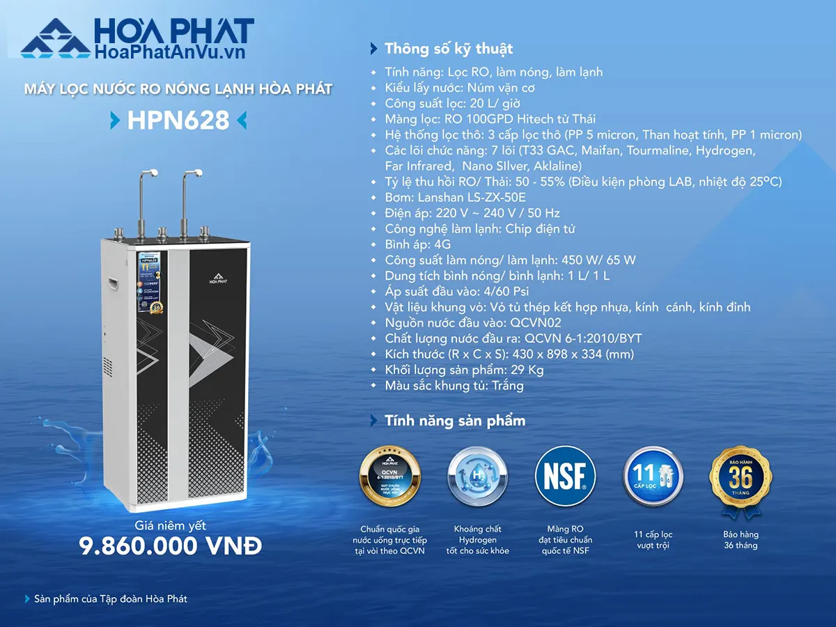 Máy lọc nước nóng lạnh Hòa Phát HPN628