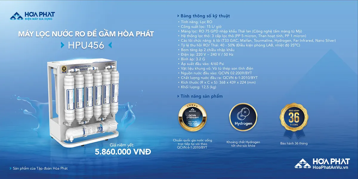 Thong tin máy lọc nước Hòa Phát HPU456