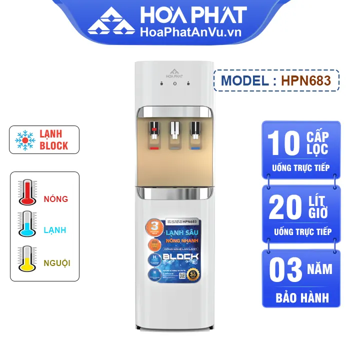 Máy lọc nước nóng lạnh Hòa Phát HPN683 - Lạnh Block